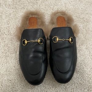 Black Gucci Princetown with Fur 38